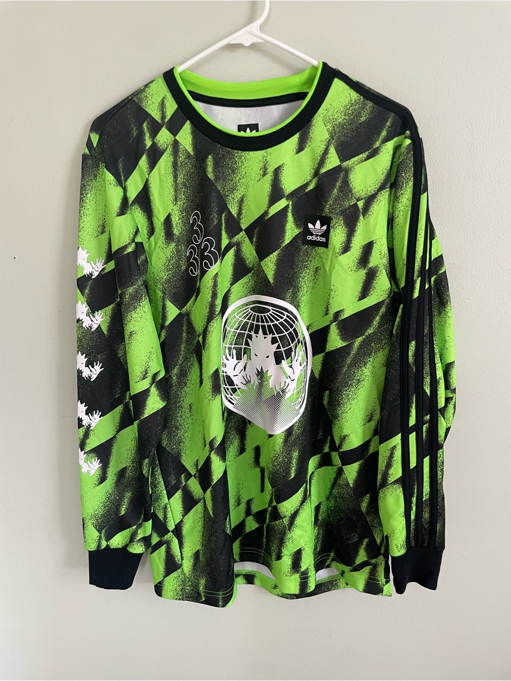 adidas Black and Neon Green Graphic soccer club jersey